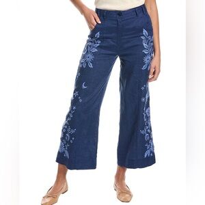 Johnny Was Oleander Wide Leg Cropped Linen Pant